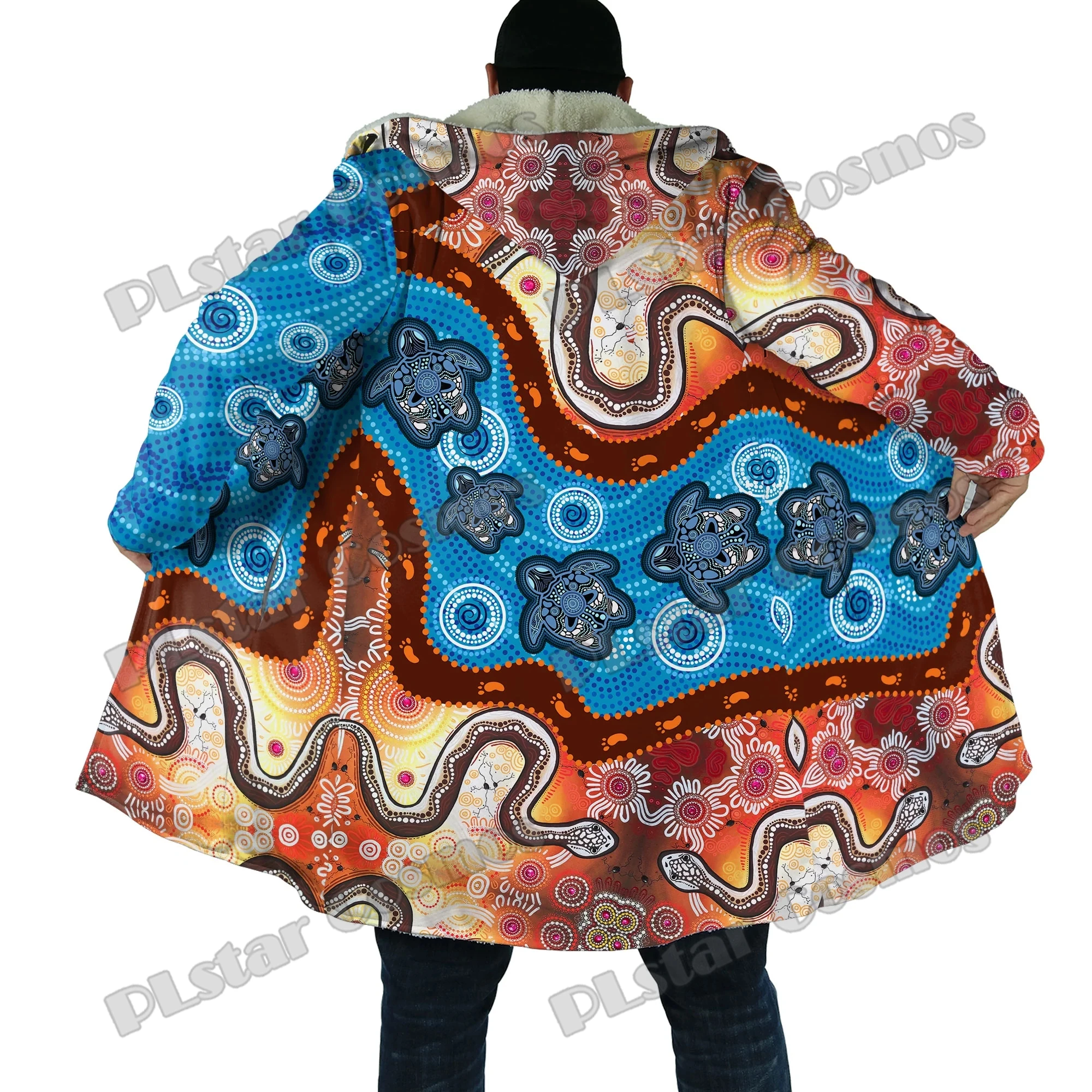 Naidoc Week 2022 Aboriginal Indigenous 3D Printed Men's Hooded Cloak Unisex Winter Fleece Wind Breaker Warm Cloak coat PZY07