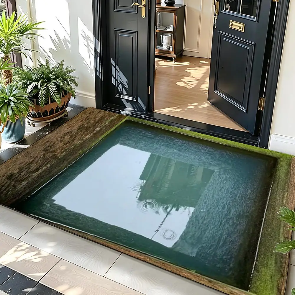 3D Deep Hole Stone Well Optical Illusion Design Floor Mat Soft Flannel Non Slip Absorbent Entryway Bathroom Bedroom Garage