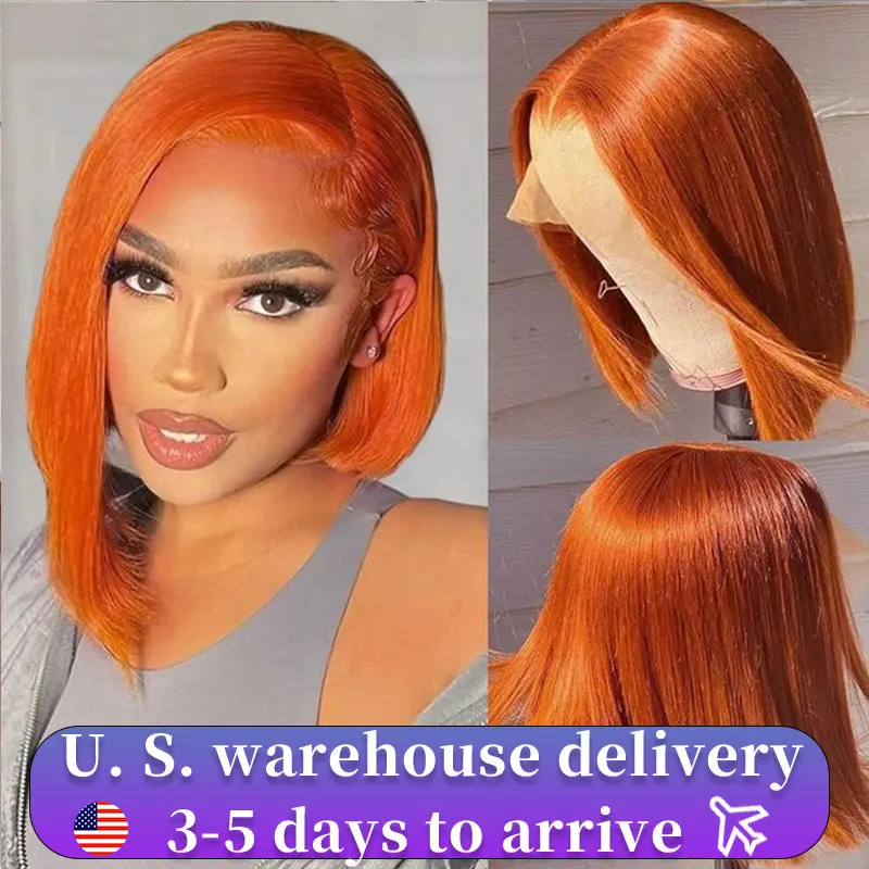 Ginger Orange Bob Wig Human Hair 13x4 Straight Lace Front Wigs Human Hair Pre Plucked 180% Density 350# Colored Bob Wig