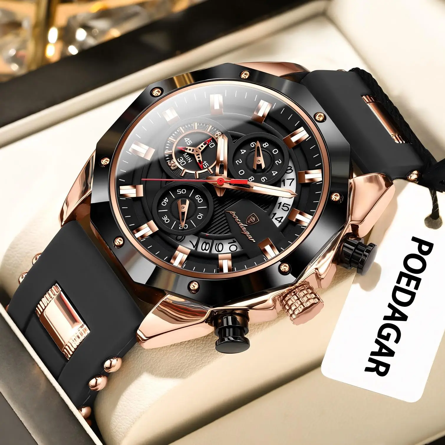 

POEDAGAR модные роскошные мужские наручные часы водостойкие светящиеся спортивные мужские часы с датой хронограф силиконовый ремешок мужские кварцевые часы