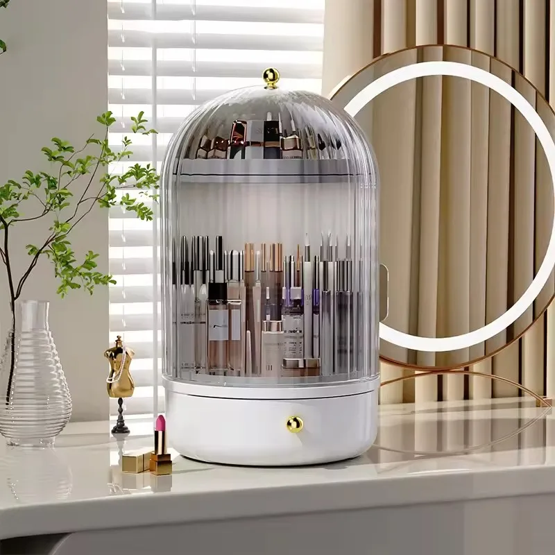 Large 360° Rotating Desktop Cosmetic Storage Box Home Lipsti Skincare Transparent Dustproof round Plastic Organizer