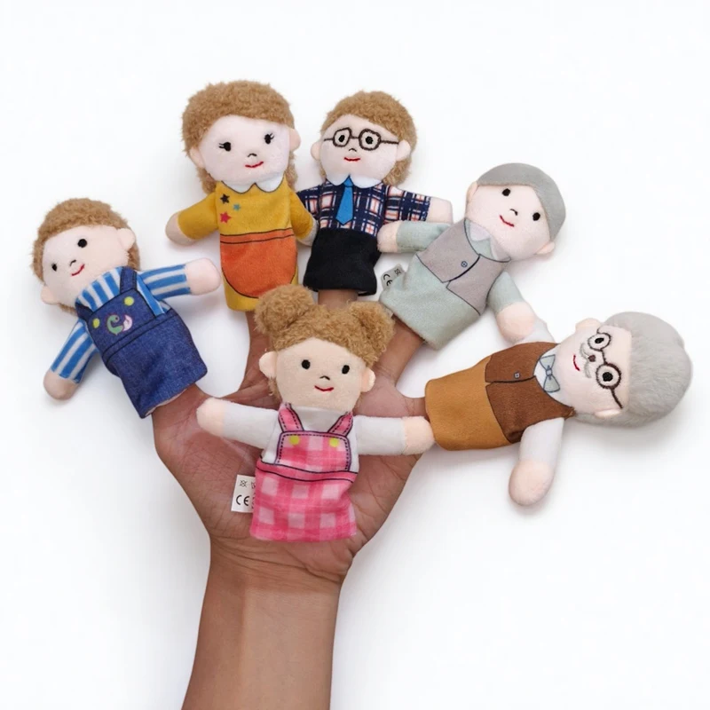 About 9cm A Family Finger Puppet Plush Toys Interesting Finger Toys 6 Roles Dolls for Children Interaction Gift