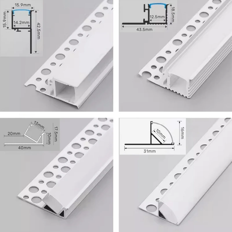 Profilé en aluminium encastré pour coin de plafond, ligne de taille invisible, canal, diffuseur, bord de cloison sèche, rétroéclairage LED, bandes