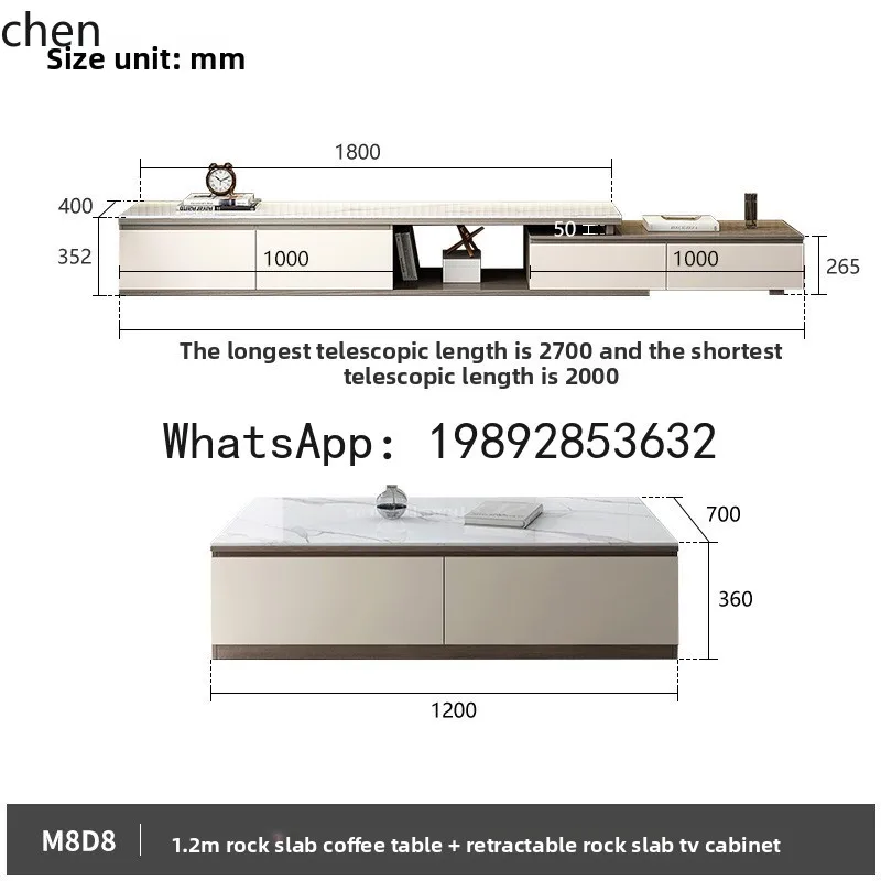 YFY  Telescopic TV Cabinet Modern Simple Rock Slab TV Cabinet Various Sizes for Living Room Floor Cabinet