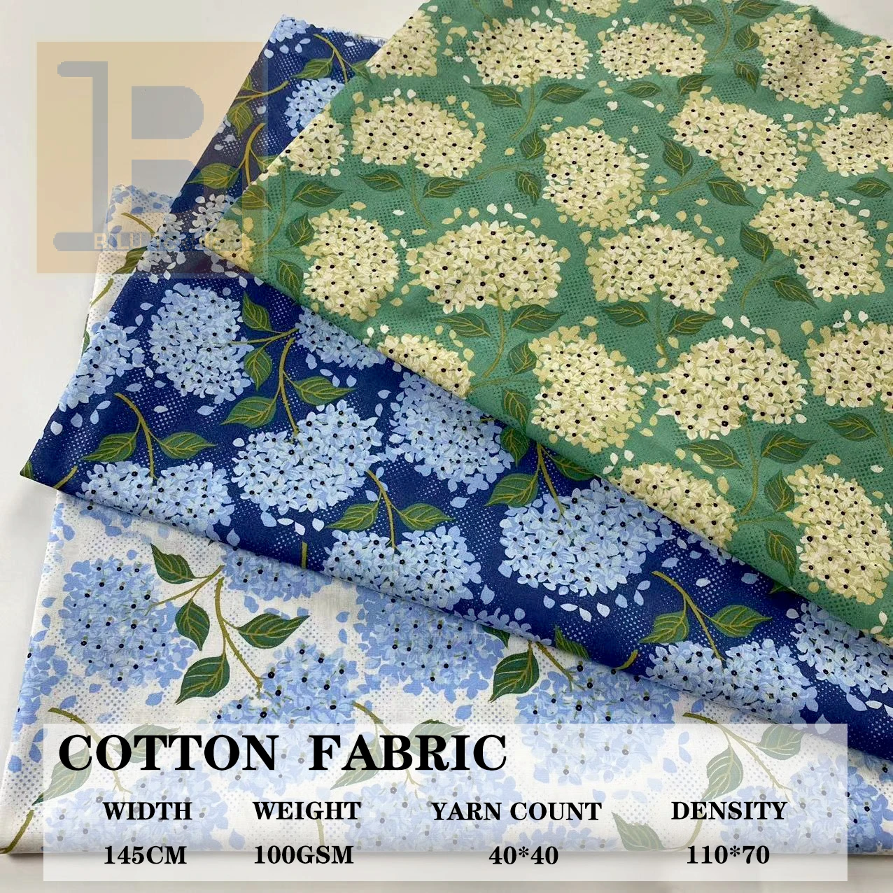 

Cotton Fabric，Liberty Hydrangea Floral Poplin Combed Cotton for Clothing, Dress Quilting DIY Sewing Designer Cloth (by meter)