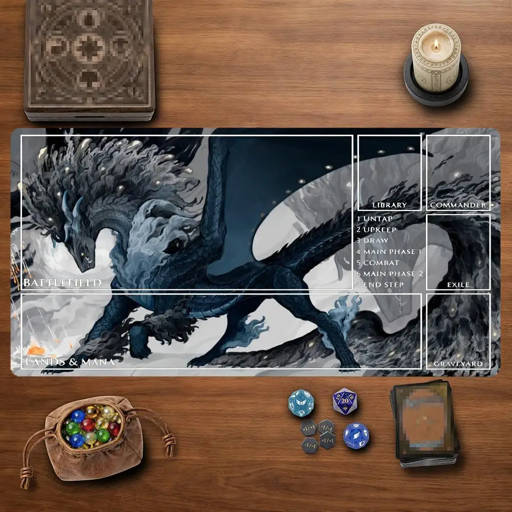Frost Crystal Ice Dragon TCG Playmat 35X60CM Magic Card Battle Mat Non‑Slip Durable Stitched Edge Large Tabletop Playmat