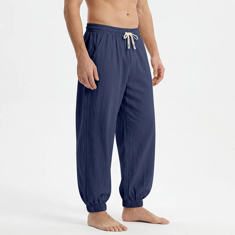 Europäische und amerikanische Freizeithose für Herren: Sommerliche Strand-Leinenhose in Übergröße mit Bündchen am Knöchel – Detail 17