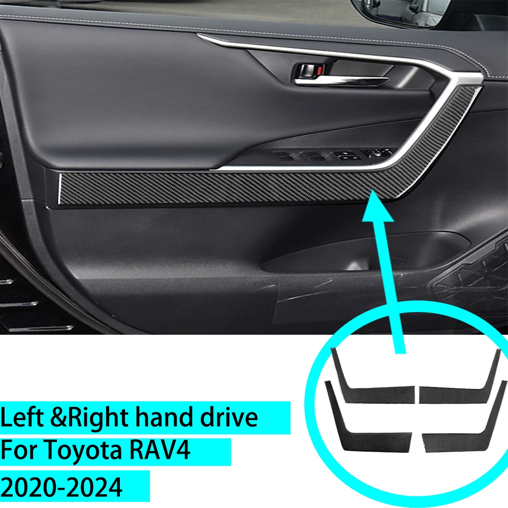 For Toyota RAV4 2020-2024 Real Carbon Fiber Style Inner Door Lower Decorative Trim Sticker Set Interior Accessories