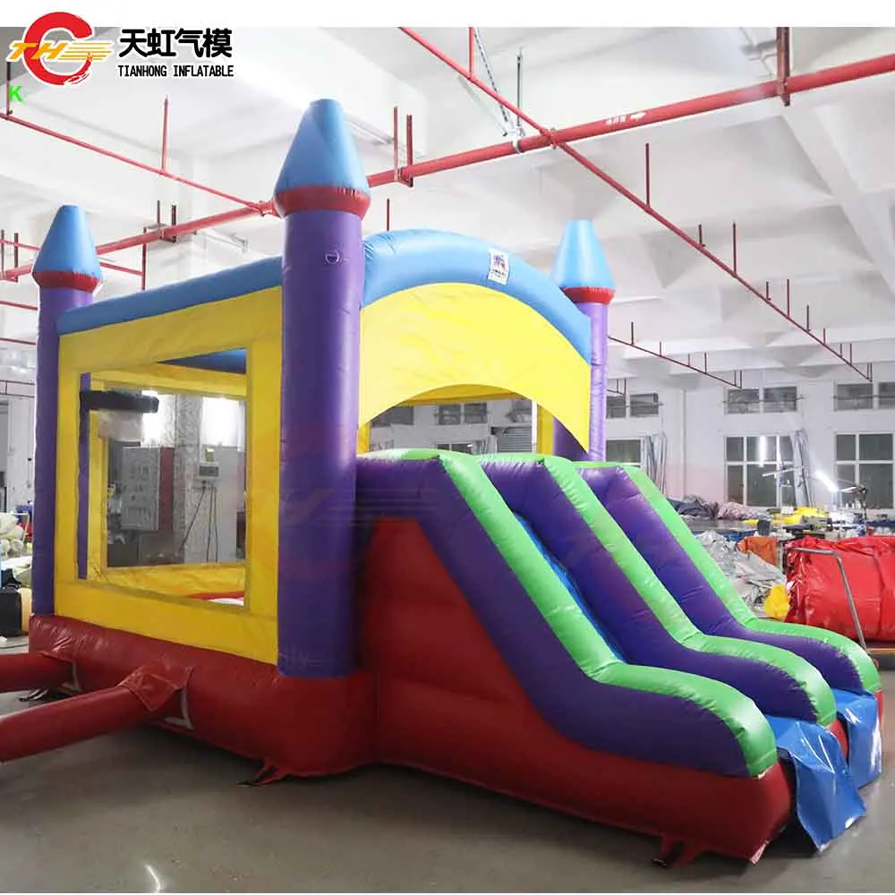 Castillo inflable de 5x3,5x3,5 m con tobogán, azada inflable duradera comercial para niños