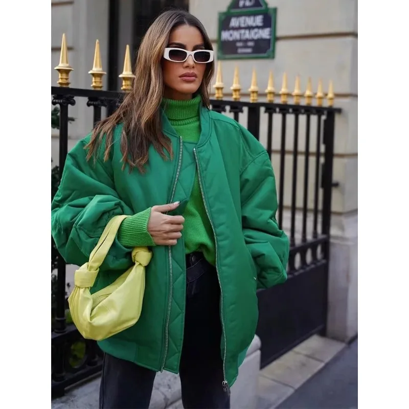 

2026 Women Bomber Jacket Autumn Winter Women's Fashion Oversize Loose Coat Long Sleeve Zipper Streetwear Casual New Jackets