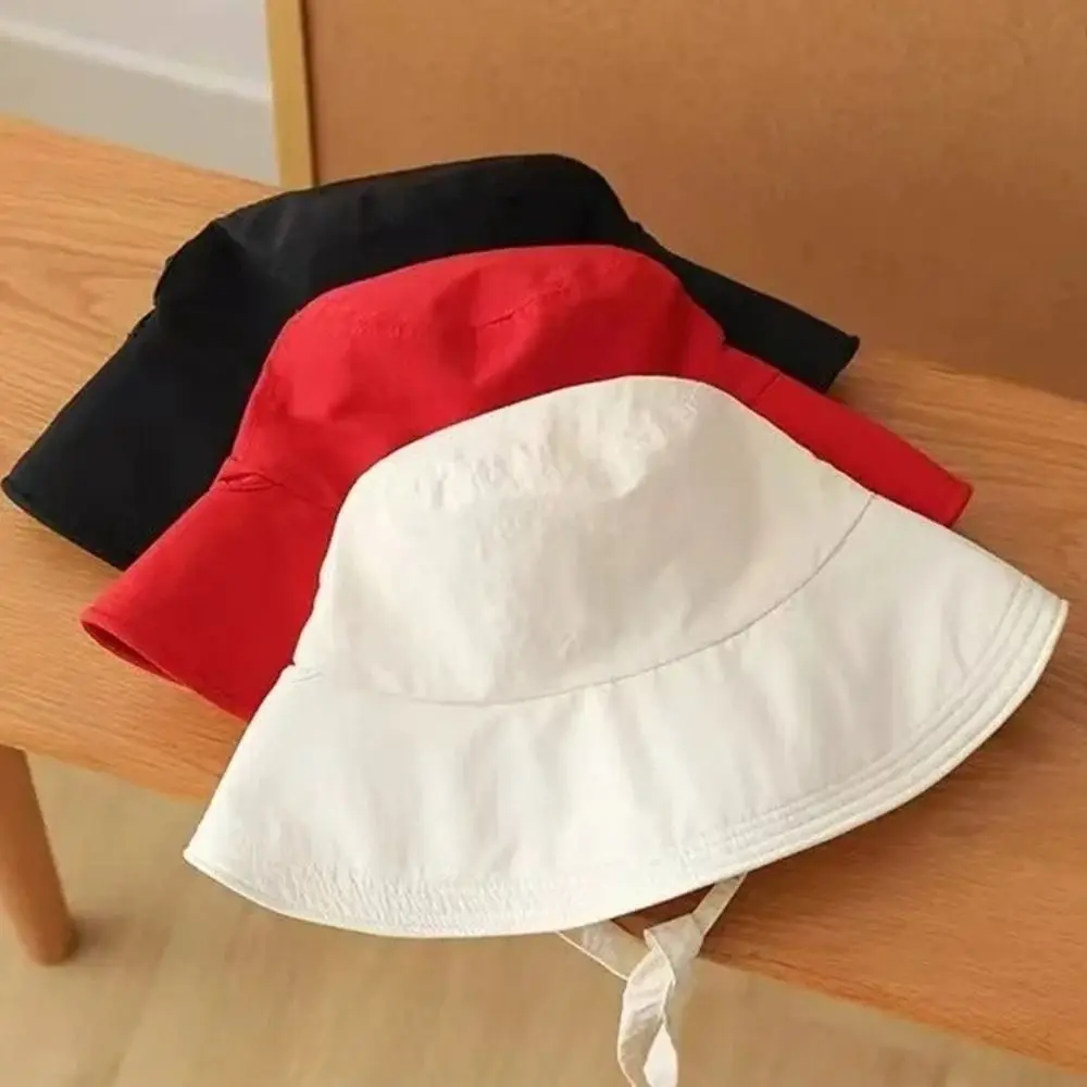 Fashionable Lace-up Fisherman Hat Windbreak Solid Color Bucket Cap Lightweight Basin Hat Women