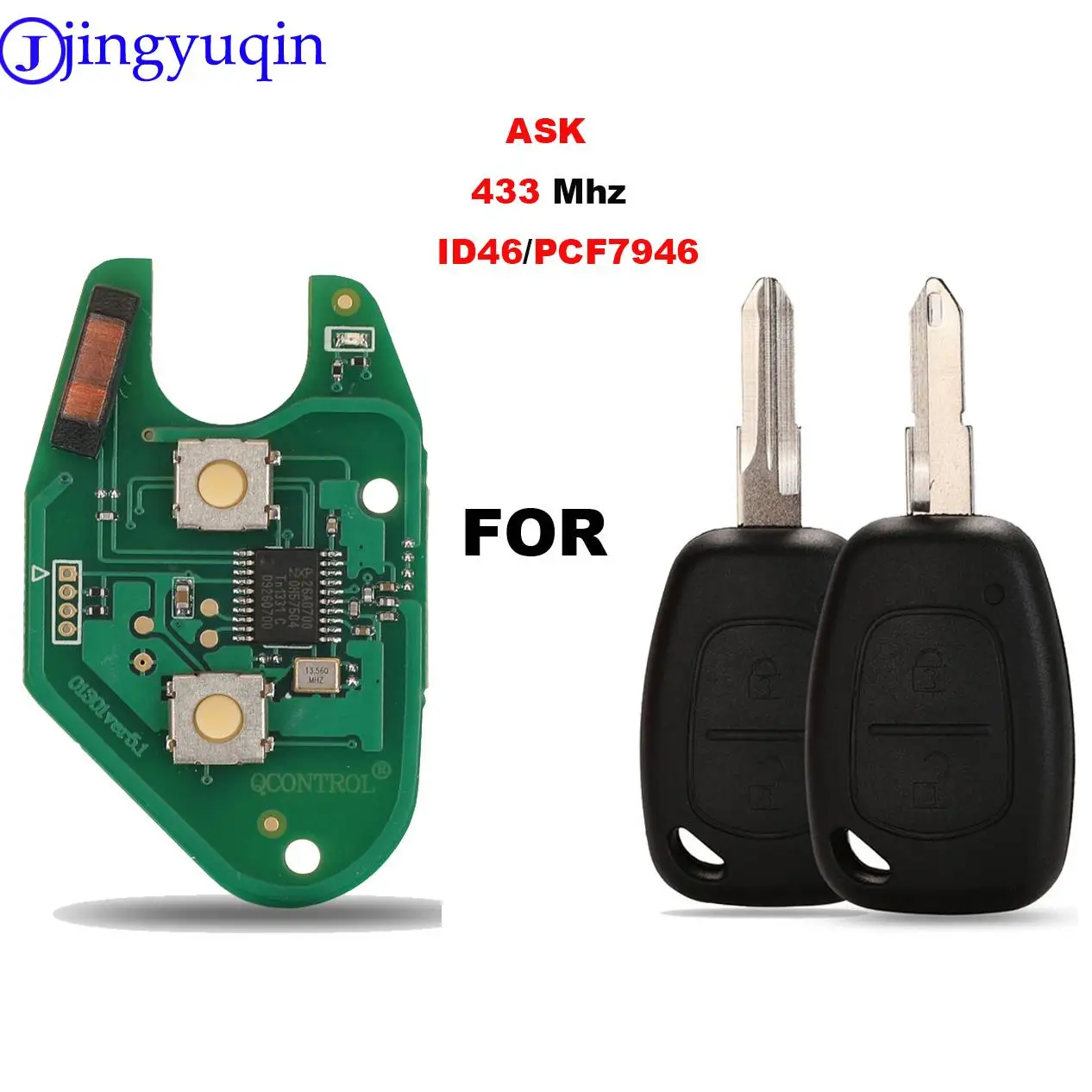 

jingyuqin 1 Button Car Remote Key Control Board Only For Renault Master Kangoo Clio Twingo PCF7946 ID46 Chip 433MHZ