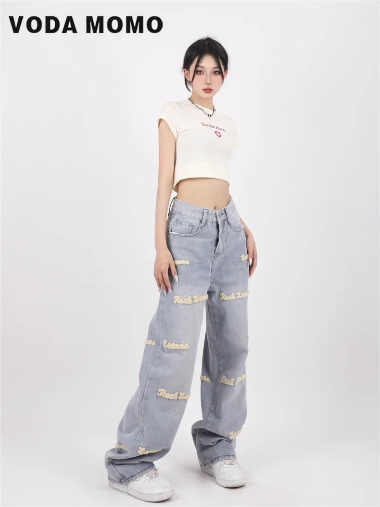 Vintage cintura alta jeans casual em linha reta perna larga denim calças senhora ao ar livre moda coreana calças largas femininas 2023 novo verão