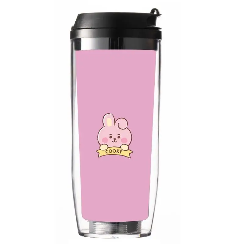 Anime dos desenhos animados bt21 cooky chimmy tata copo de palha de dupla camada y2k moda bonito acompanhando leite chá xícara de café casal copo de água