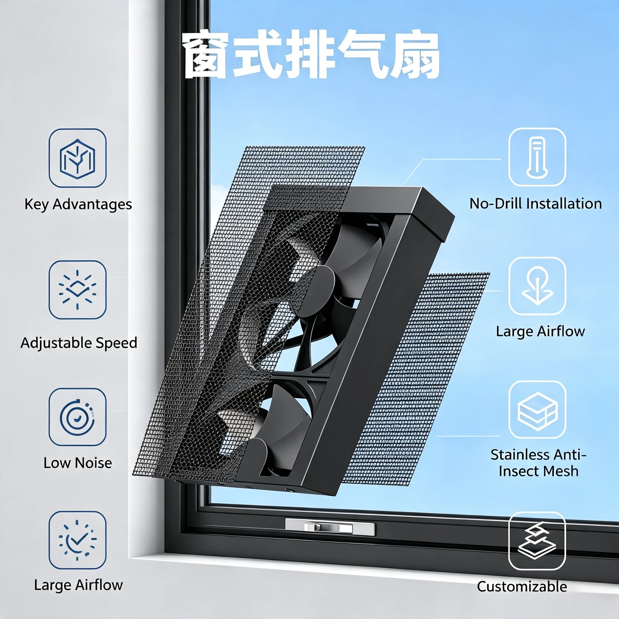 Non-punching window exhaust fan Powerful exhaust fan Household installation-free window ventilation fan Retractable image 6