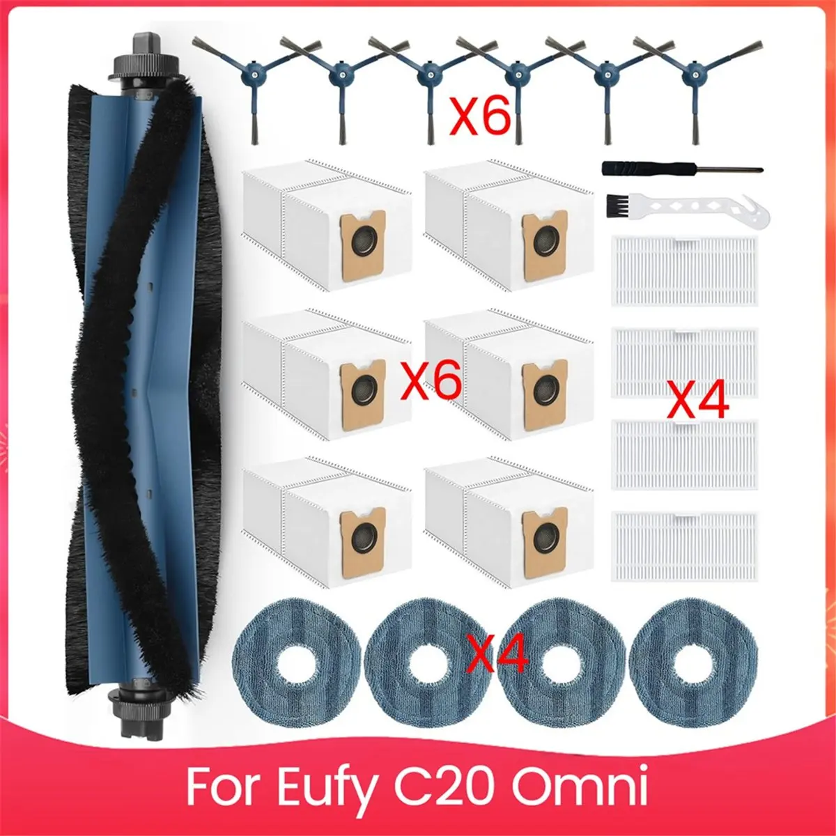 

A51U For Eufy C20 Omni Robot Vacuums Replacement Parts Kit Main Side Brush Hepa Filter Mop Cloth Dust Bags