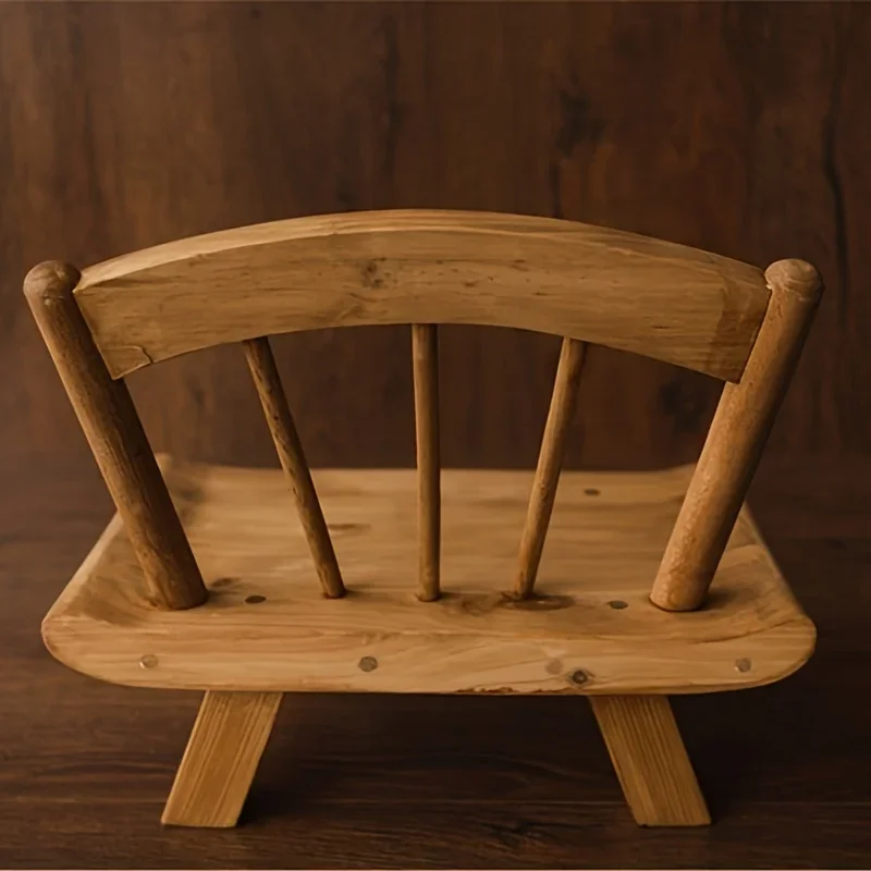 Vintage Wooden Chair Photography Prop with Backrest - Rustic White/Brown/Blue Small Sofa Style for Photo Shoots, 40x34x30cm