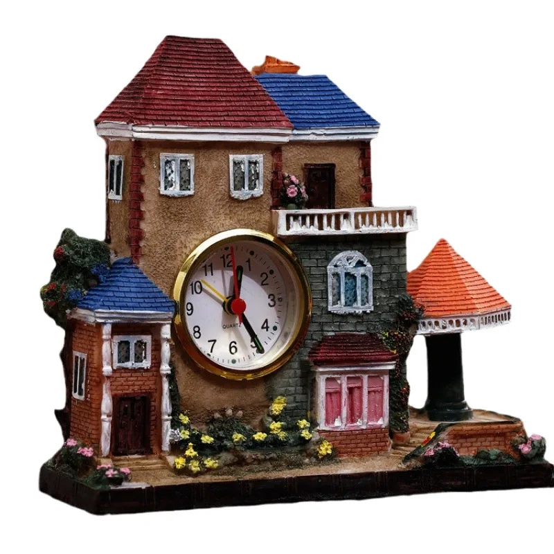 Vintage Castle Alarm Clock, European Architecture House Alarm Clock, Creative Villa Resin Craftsmanship Decoration, Student Gift