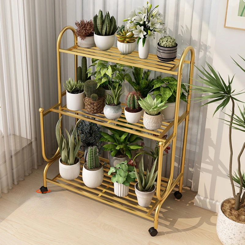 

Movable Wrought Iron Flower Shelf with Pulley, Multi-Layer Indoor Plant Stand for Terrace, Floor-to-Ceiling Design