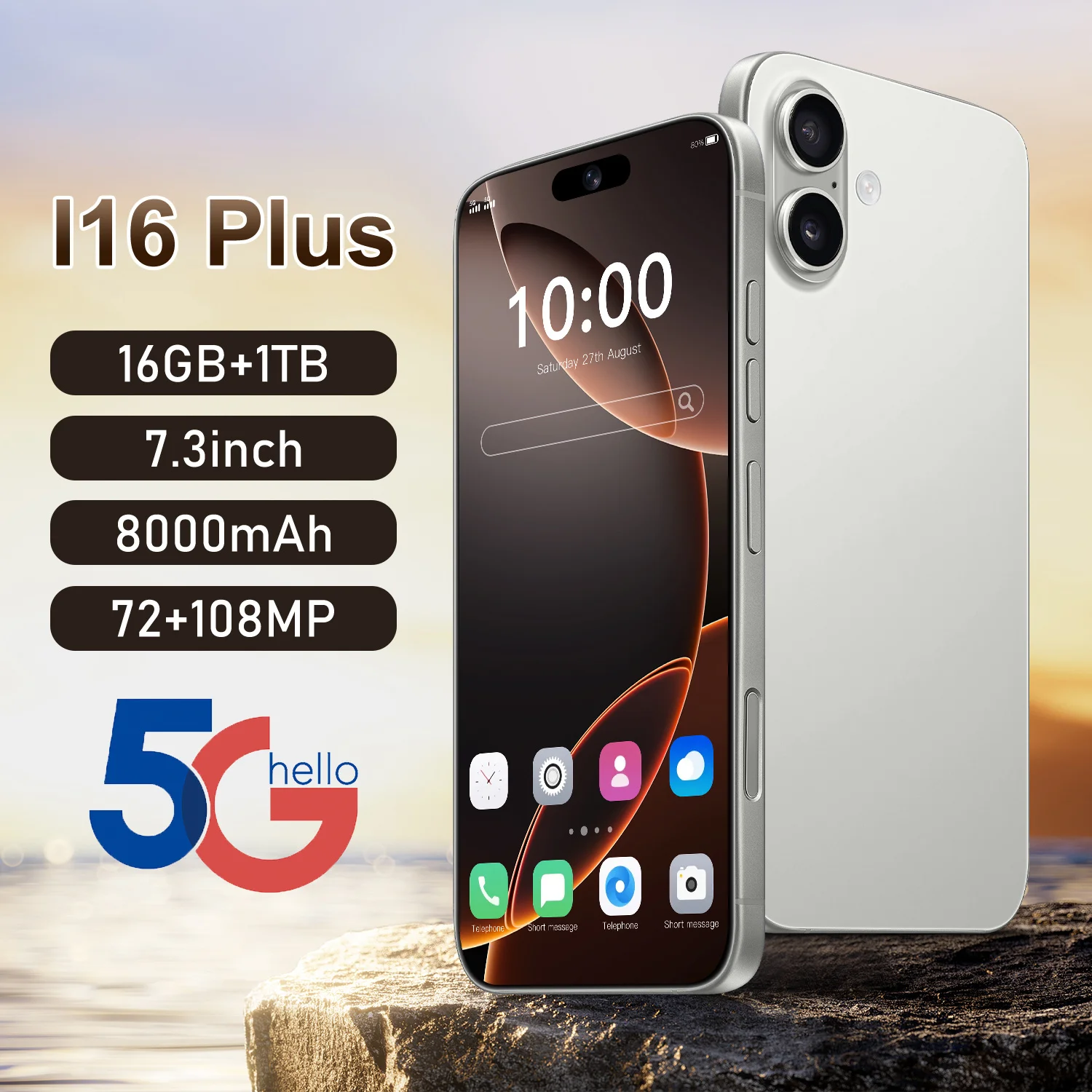 

Global Version I16 Plus Smart Android Original Phone 5G 7.3 Inch HD Screen 7800mAh 108MP Camera 10 Core Dual SIM Unlock Phone