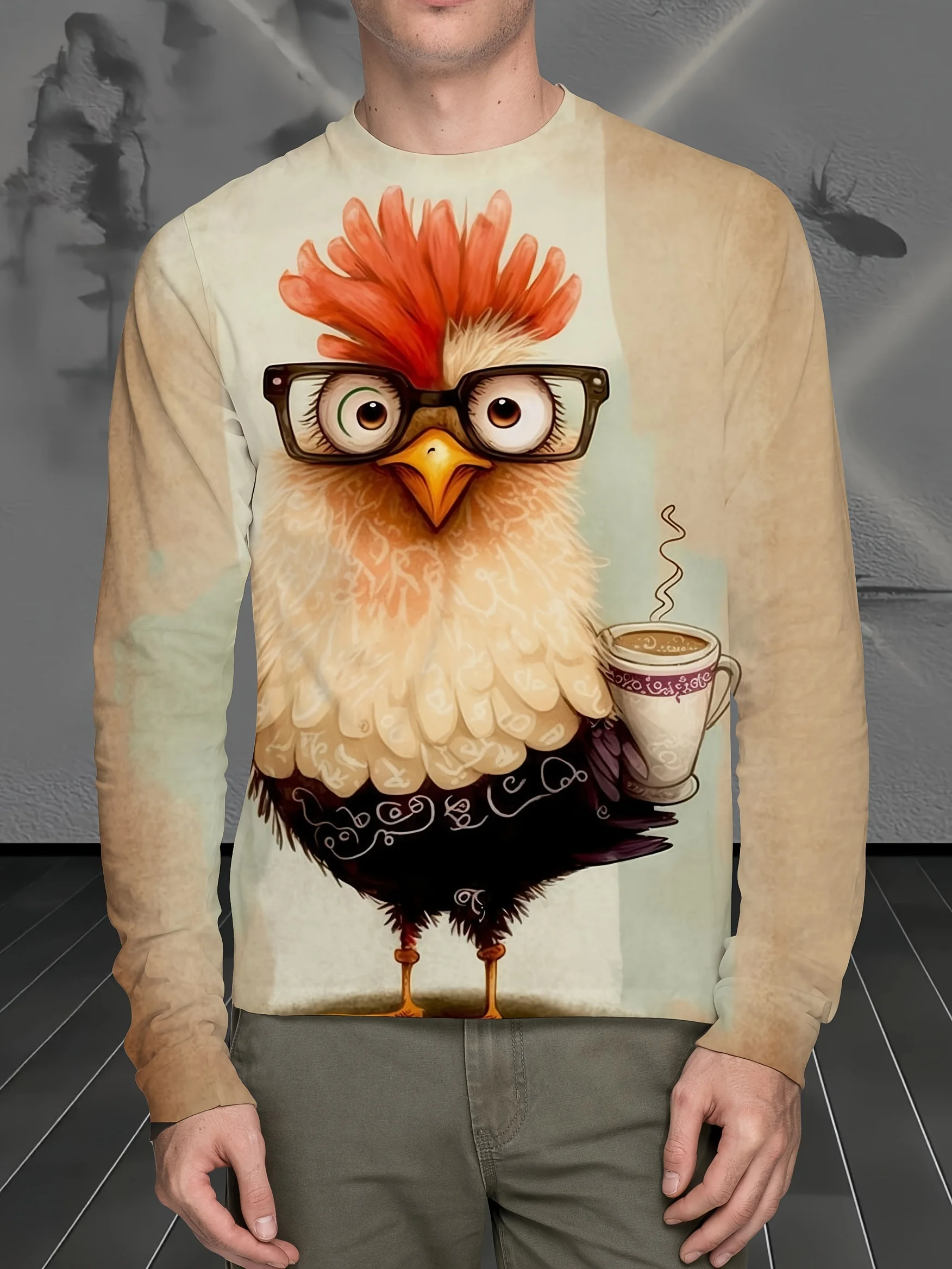 

2025 Fashion Men's Casual 3D Monster Print Long Sleeve T-shirt Spring and Autumn Casual Must-have Men's Long Sleeve T-Shirt