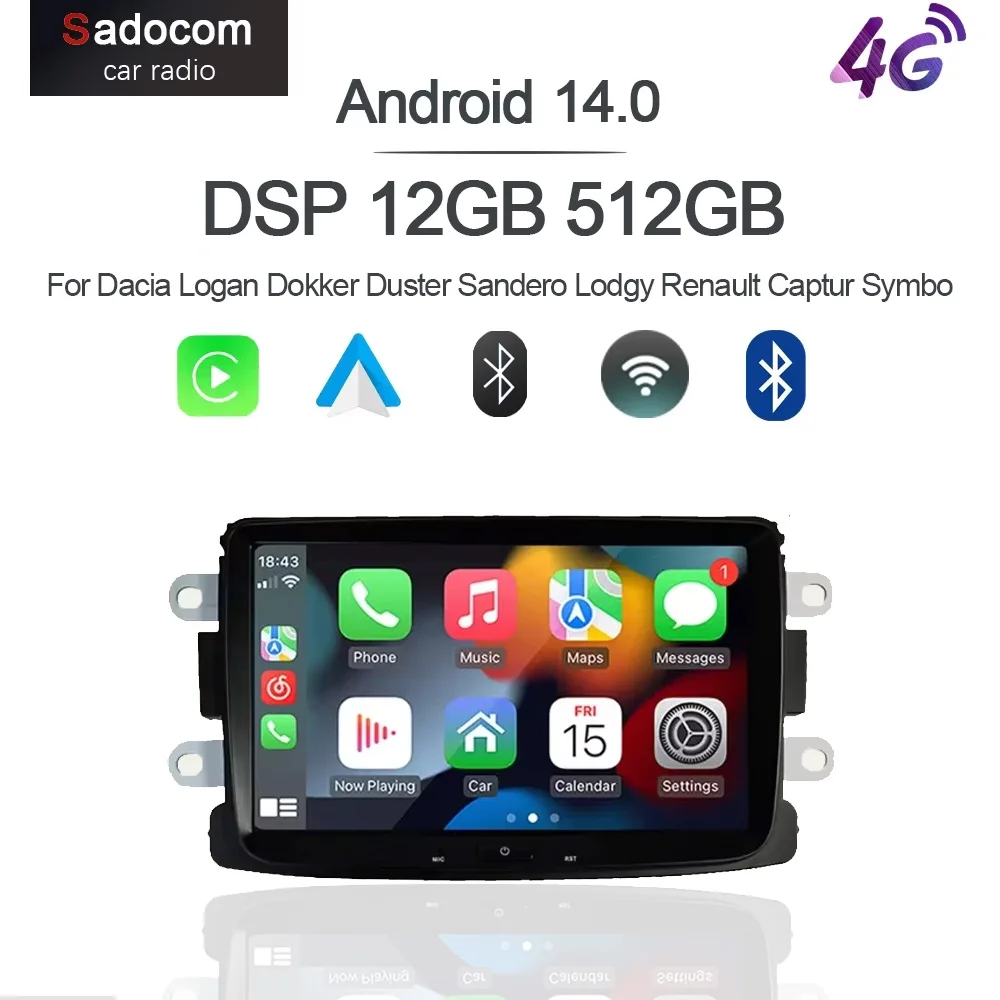 Carplay14 8g + 128g ips reprodutor de carro multimídia gps wifi rádio do carro para dacia logan dokker espanador sandero lodgy renault captur symbo