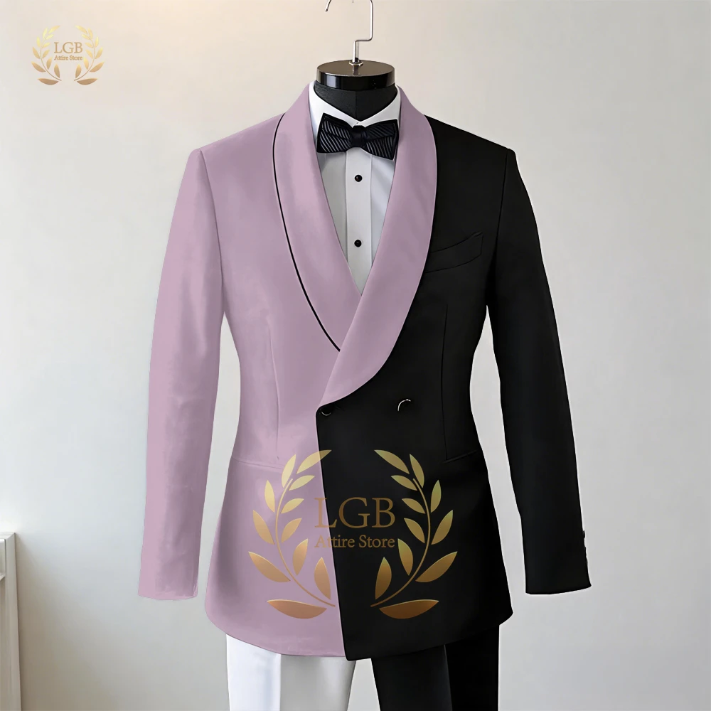 Men Suit 2 Piece Color Block Patchwork Blazer Jacket Pants Shawl Lapel Slim Fit Wedding Groom Tuxedo Prom Formal Suits for Men