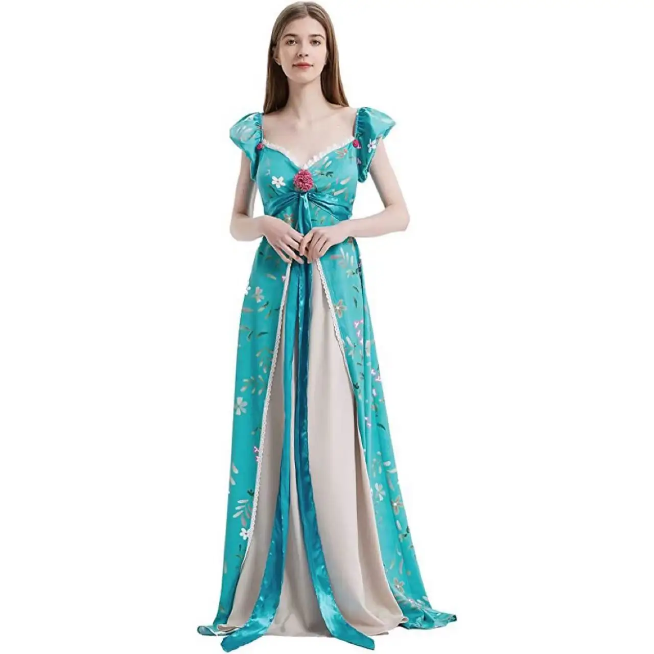 

Giselle Cosplay Costume Women Long Floral Dress Blue Princess Dress Halloween Carnival Party Ladies Outfits for Roleplay Suit