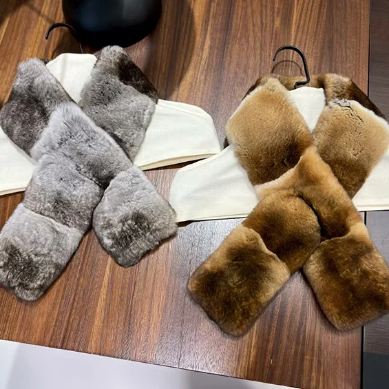 

Double-Sided Rabbit Fur Scarf adient Color Warmth Faionable Versatile Winter Scarf Ne Warmer Stand Fit Casual Sle