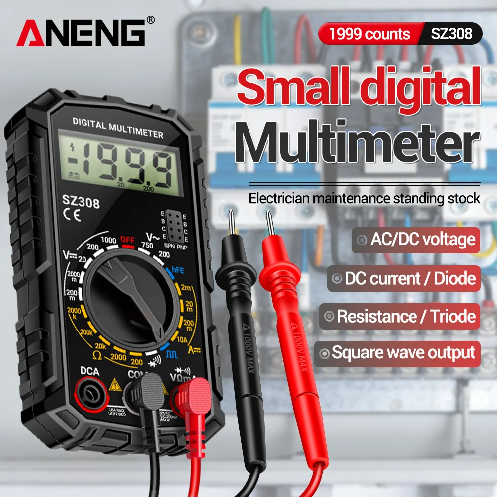 ANENG SZ308 Mini Digital Multimeter Portable High Precision AC/DC Voltmeter Ammeter Diode Triode HFE Tester with LCD Display