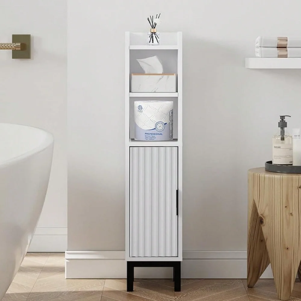 

Small Bathroom Storage Cabinet, Corner Narrow Toilet Paper Floor Cabinet With Door And Shelves,Bathroom Organizer With Adjustabl