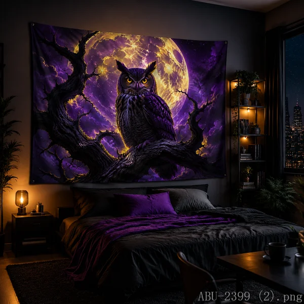 VIKAMA Enchanted Forest Deer Tapestry Glowing Ancient Tree Wall Hanging Mystic Nature Fantasy Bedroom Background Decor