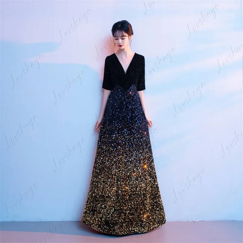 

High-End Sequin Evening Gown Chorus Performance Costume Conductor Piano Elegant Stage Wear for Women