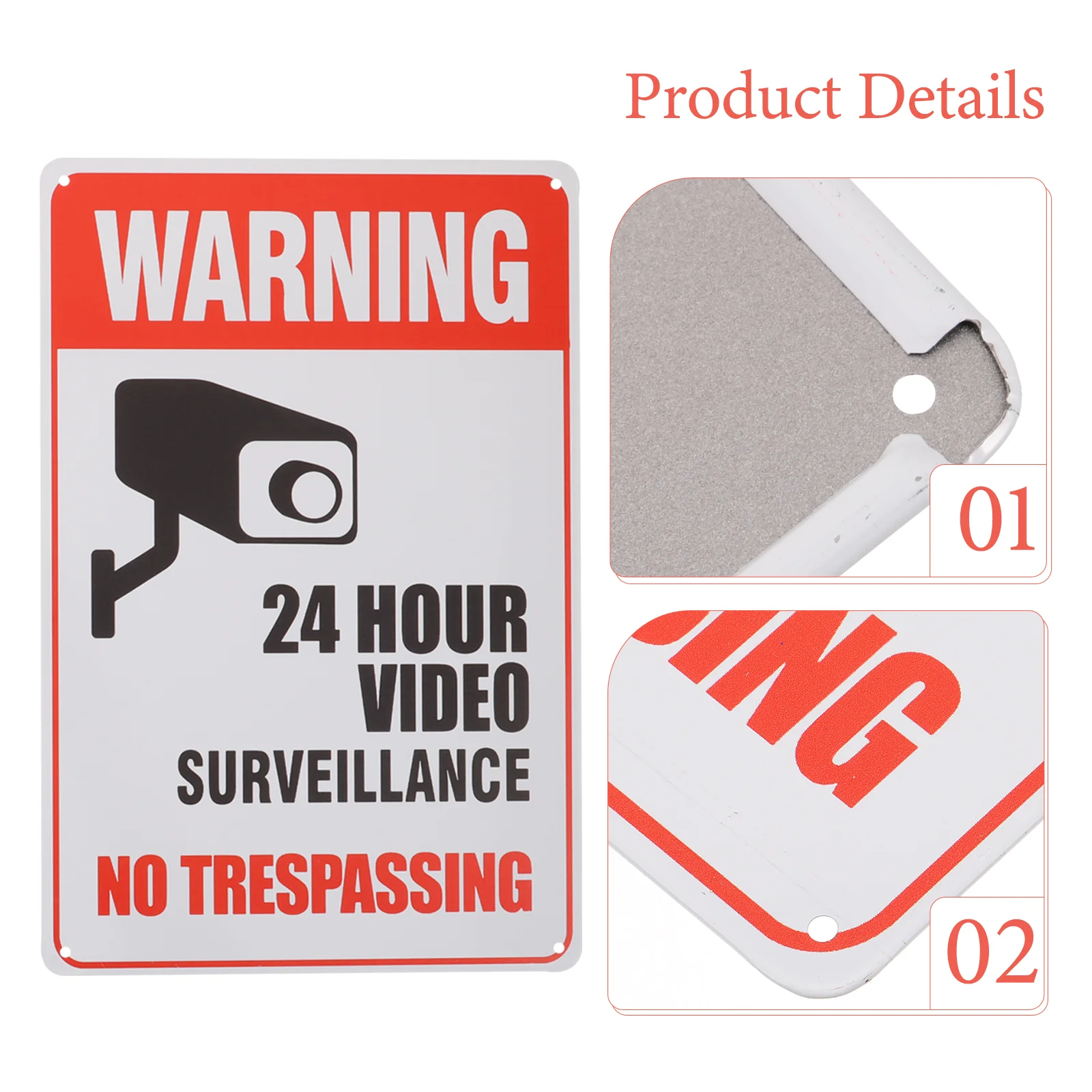 2 ชิ้น No Trespassing Sign สําหรับ Home ข้อควรระวัง 24 ชั่วโมงการเฝ้าระวังวิดีโอป้ายคําเตือน