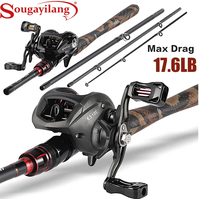 

Sougayilang Fishing Rod and Reel Combos 1.98M Carbon Fiber Pole 12+1BB 6.3:1 Baitcasting Fishing Reel Sets Drag Power 8KG Tackle
