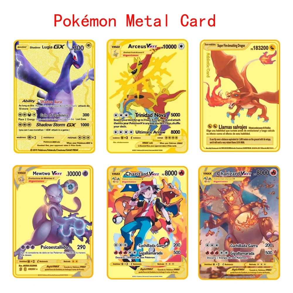 

Коллекция металлических карт Pokemon Card Game Battle Collection на английском и японском языках: Арцеус, Чаризард, Мьют, Чармандер, Иви. Кавайный подарок на день рождения.