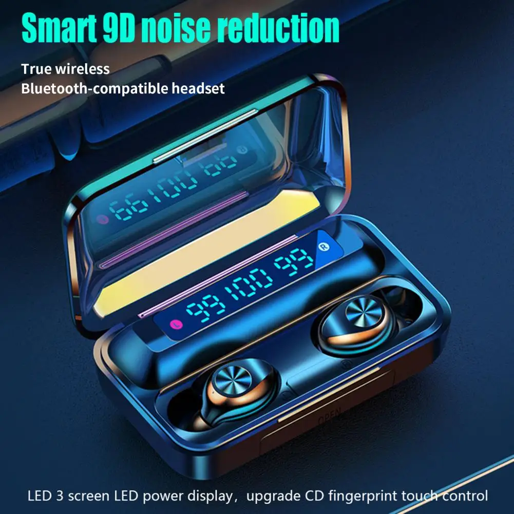 F95C ชุดหูฟังไร้สาย Bluetooth-ใช้งานร่วมกับ5.0หูฟังกีฬาชุดหูฟัง LED ดิจิตอลจอแสดงผล In-Ear หูฟัง Наушники Беспроводной