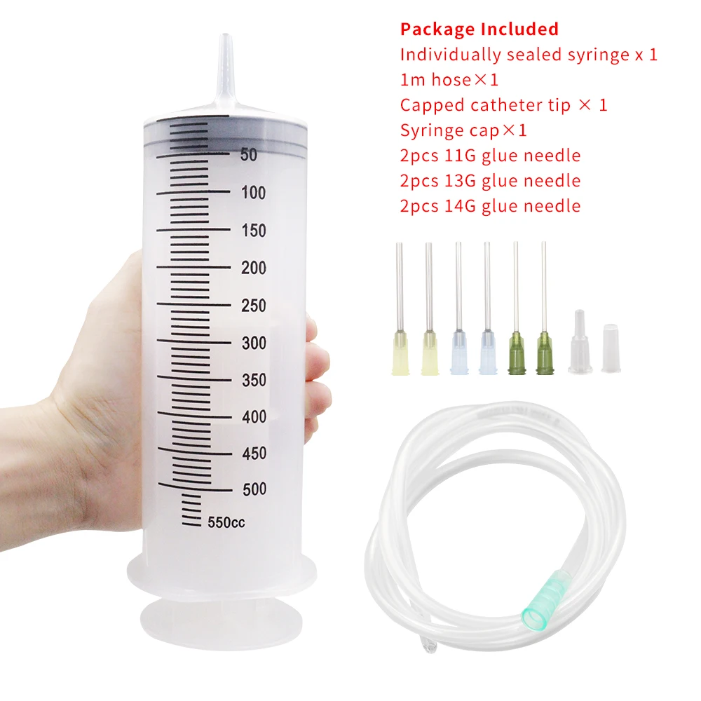 100–550 ml große Spritzen mit Tube für flüssige Kunststoffspritzen mit Spitzenkappe zum Abgabe von Kleber, Bewässerung, Nachfüllen, Füttern