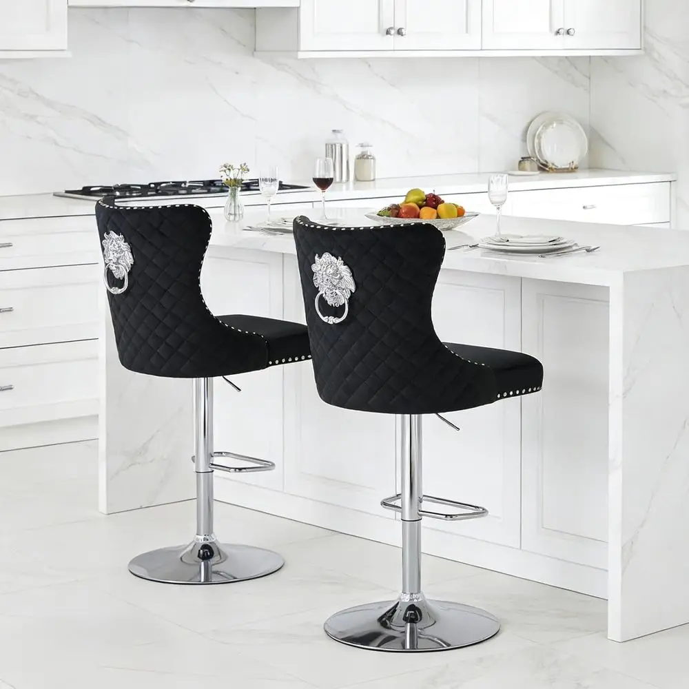 

Luxury Swivel Bar Stools Set of 2 with Lion Pull Ring, Adjustable Height Chairs for Kitchen Island/Dining/Cafe, Black