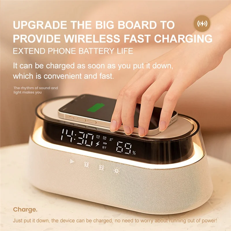 AB45 Altoparlante Bluetooth Stereo Batteria da 1800 mAh Supporta 15 W Ricarica wireless Orologio digitale Display Lampada da scrivania con luce notturna
