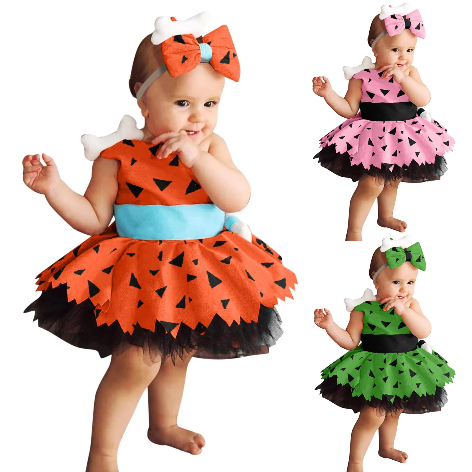 Halloween Elegant Girls Dress Toddler Kids Caveman Costume Dog Bones Historical Cavegirl Mesh Tulle Princess Dress Party Outfits