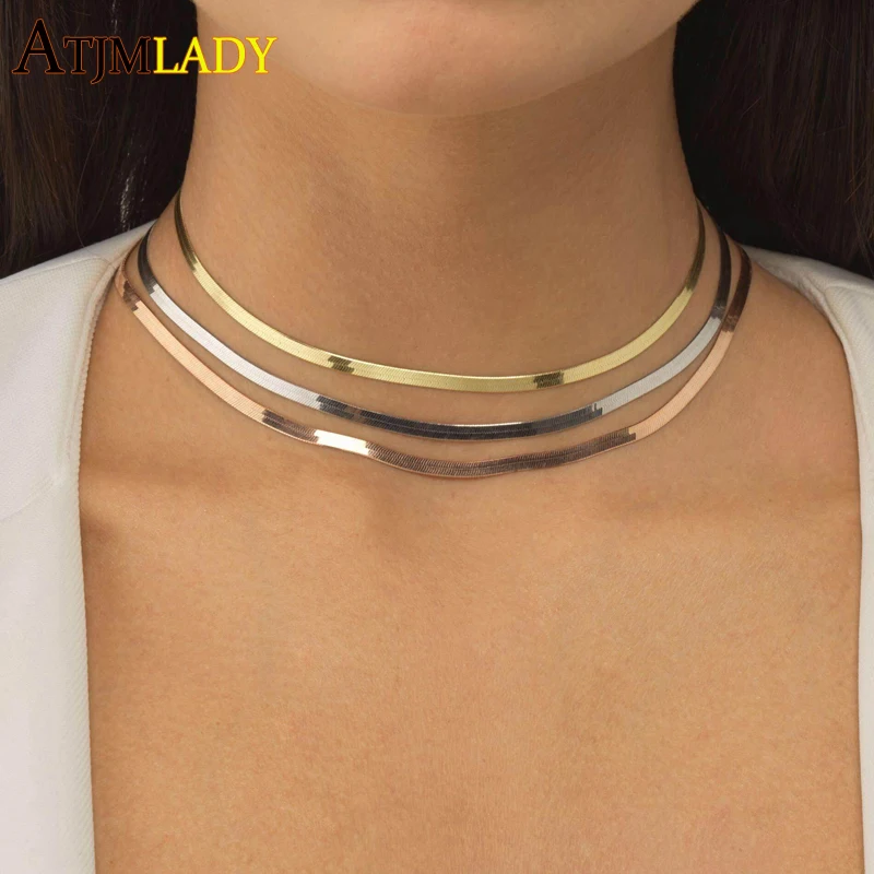 3mm Snake Chain Necklace High Quality 30+10cm Extend Simple Choker Jewelry for Women