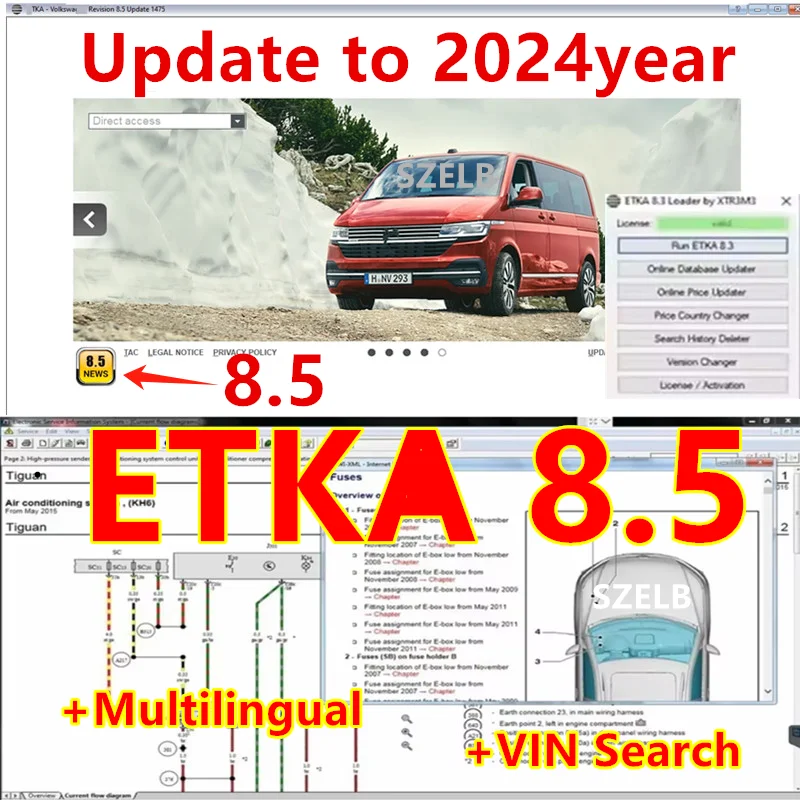 Newest 2024 Etk.a 8.5 for A-udi for V-W Auto Repair Software Group Vehicles Electronic Parts Catalog ETKA 8.5 Multi-Languages