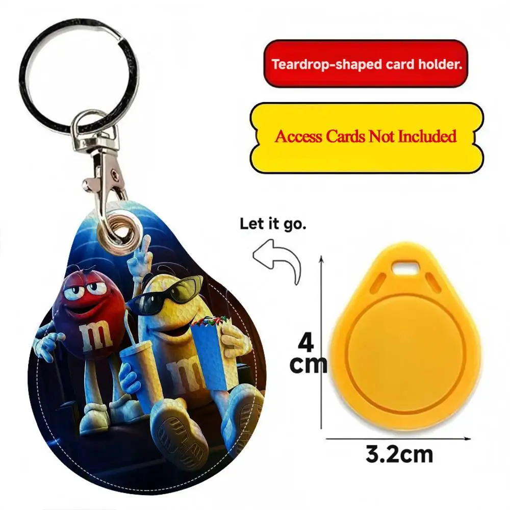 M&Ms Chocolate PU Leather Card Holder Keychain Key Ring Door Access Tags Case Keychain Access Card Bag Key Tag Ring