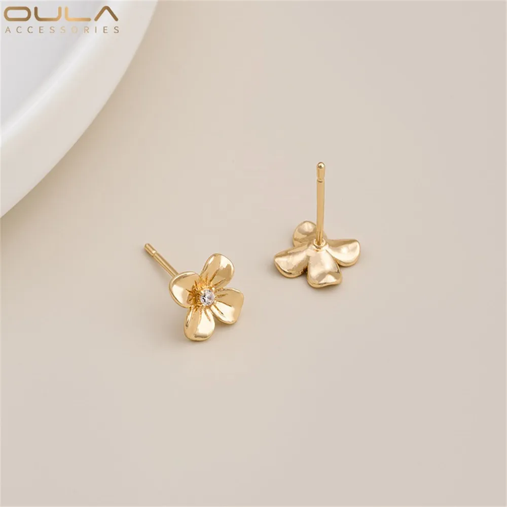 1 زوج 925 الفضة إبرة 14K مطلية بالذهب الزركون زهرة زهر الكرز وأقراط-مجوهرات الحفاظ على اللون