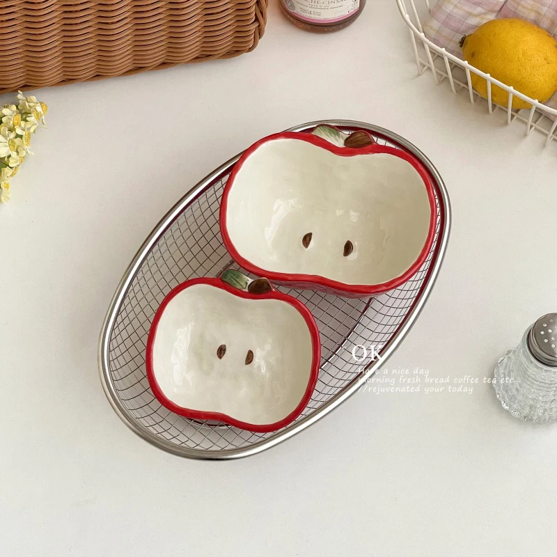 Cuencos de Cerámica Creativos con Forma de Manzana Roja, Cuencos para Servir Yogur, Cuencos Casuales de Porcelana para Desayuno, Avena y Leche