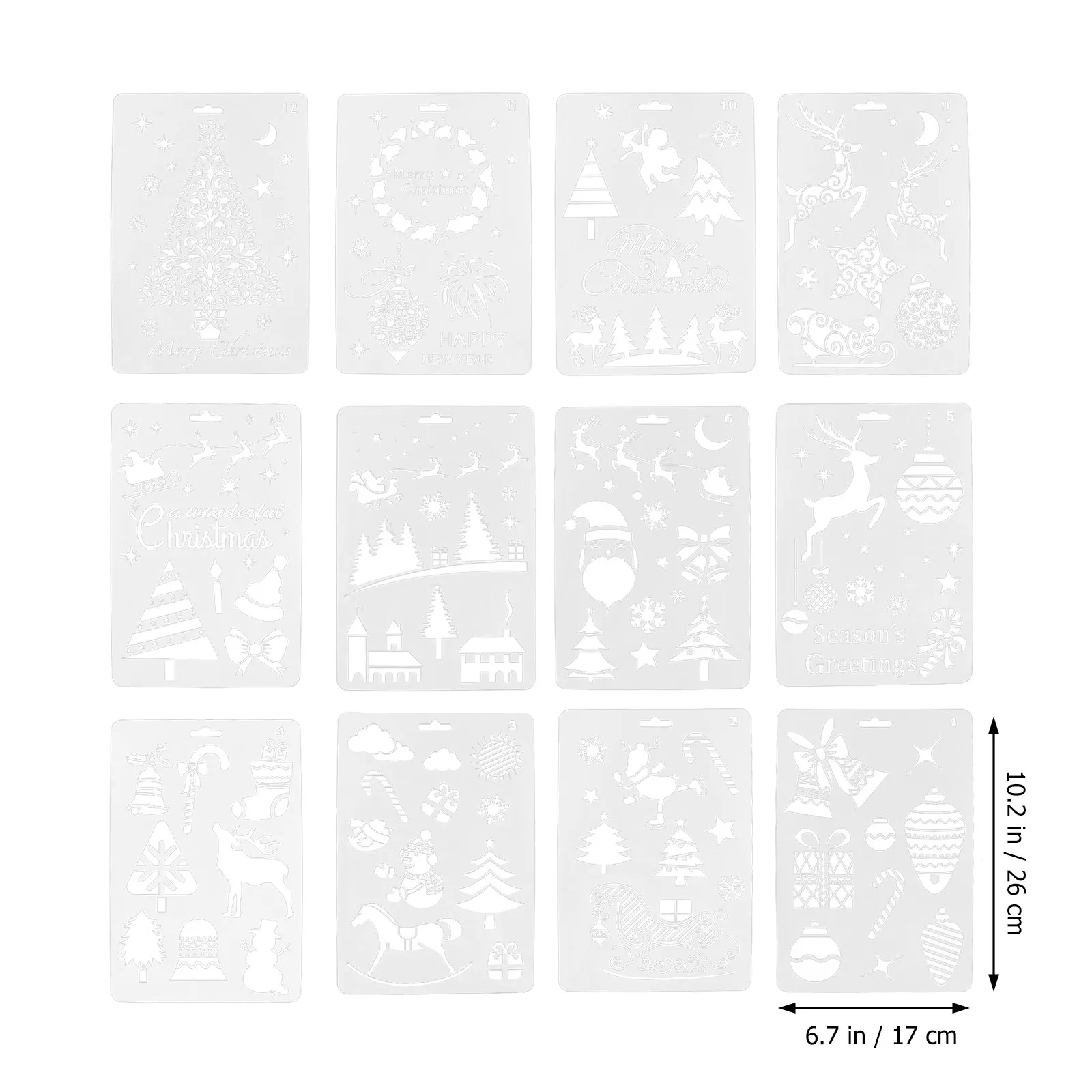 12Pcs Christmas Drawing Stencils Hollow Painting Templates for Hands-on Learning Pattern Recognition Creative Gift DIY