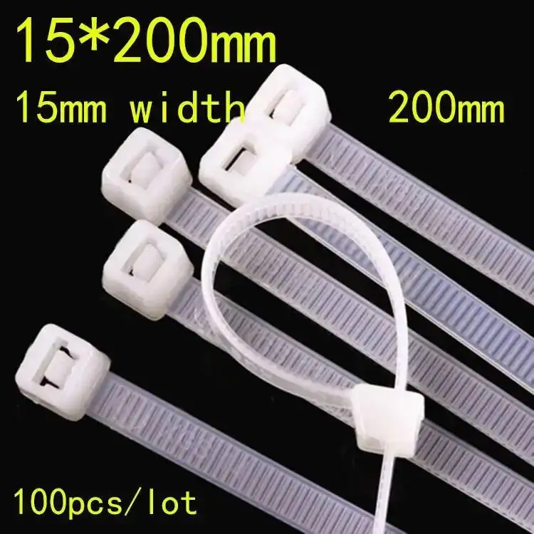Plastic Nylon Tie Bring 15*200mm Wire Label Black Tie Width 15mm Fixed Big Size Wraps Network Cable Cord Wire 100pcs/lot