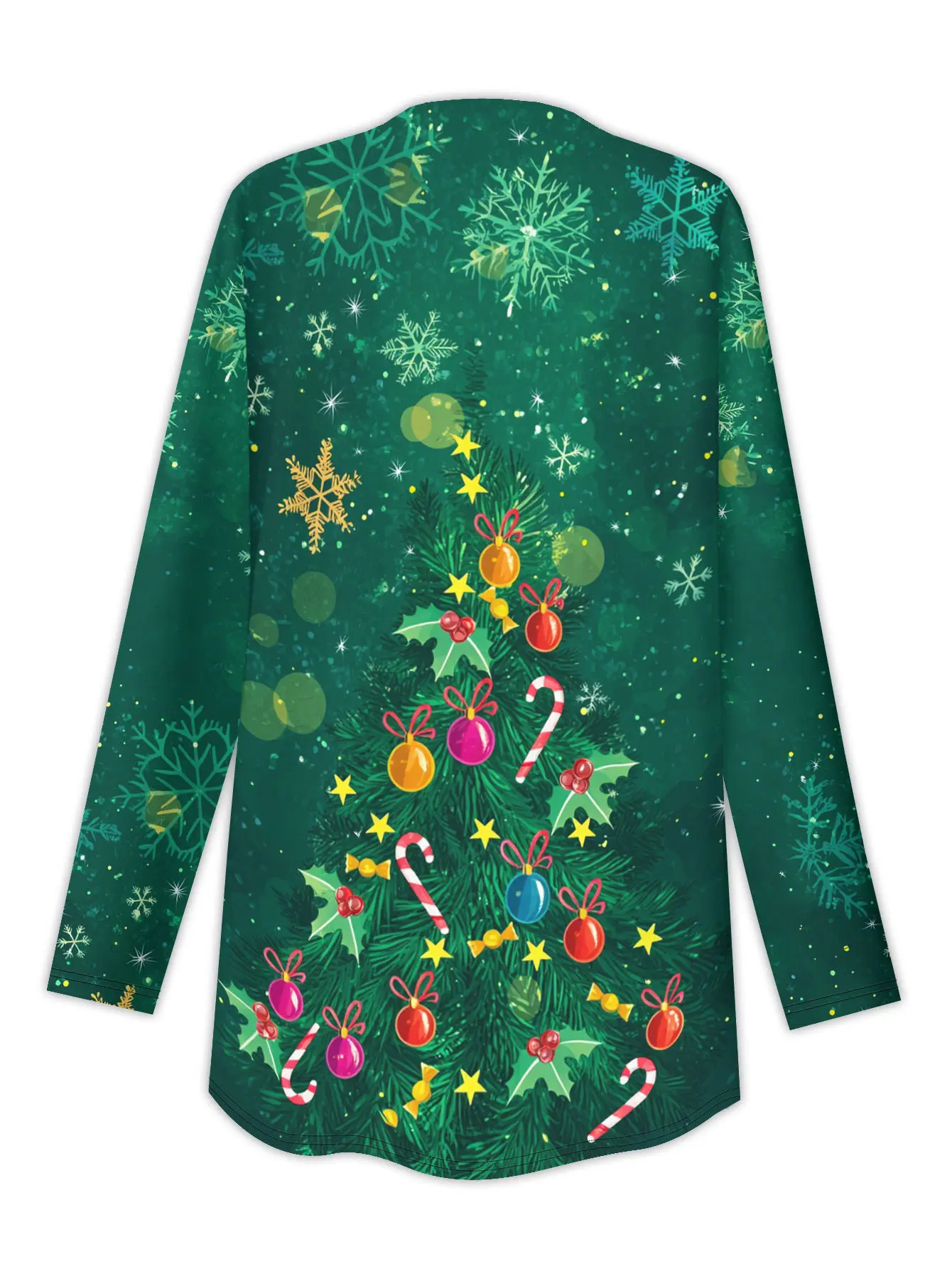 Damski kardigan świąteczny 3D, nadruk płatków śniegu i lizaków cukrowych, długi rękaw, otwarty przód, świąteczny strój na okres świąteczny