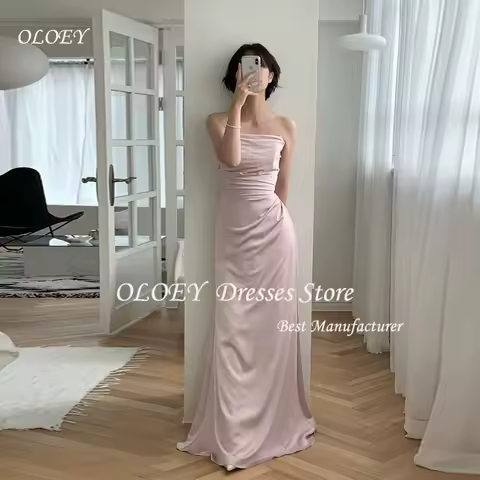 OLOEY Simple Blush Satin Wedding Party Dress Mermaid Evening Gown Korea Photo Shoot Custom 웨딩드레스 Floor-Length